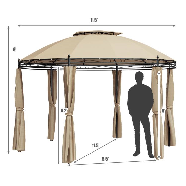 FaFurn™ Gazebo Canopy with Polyester Privacy Curtain - Brown, Metal/Polyester