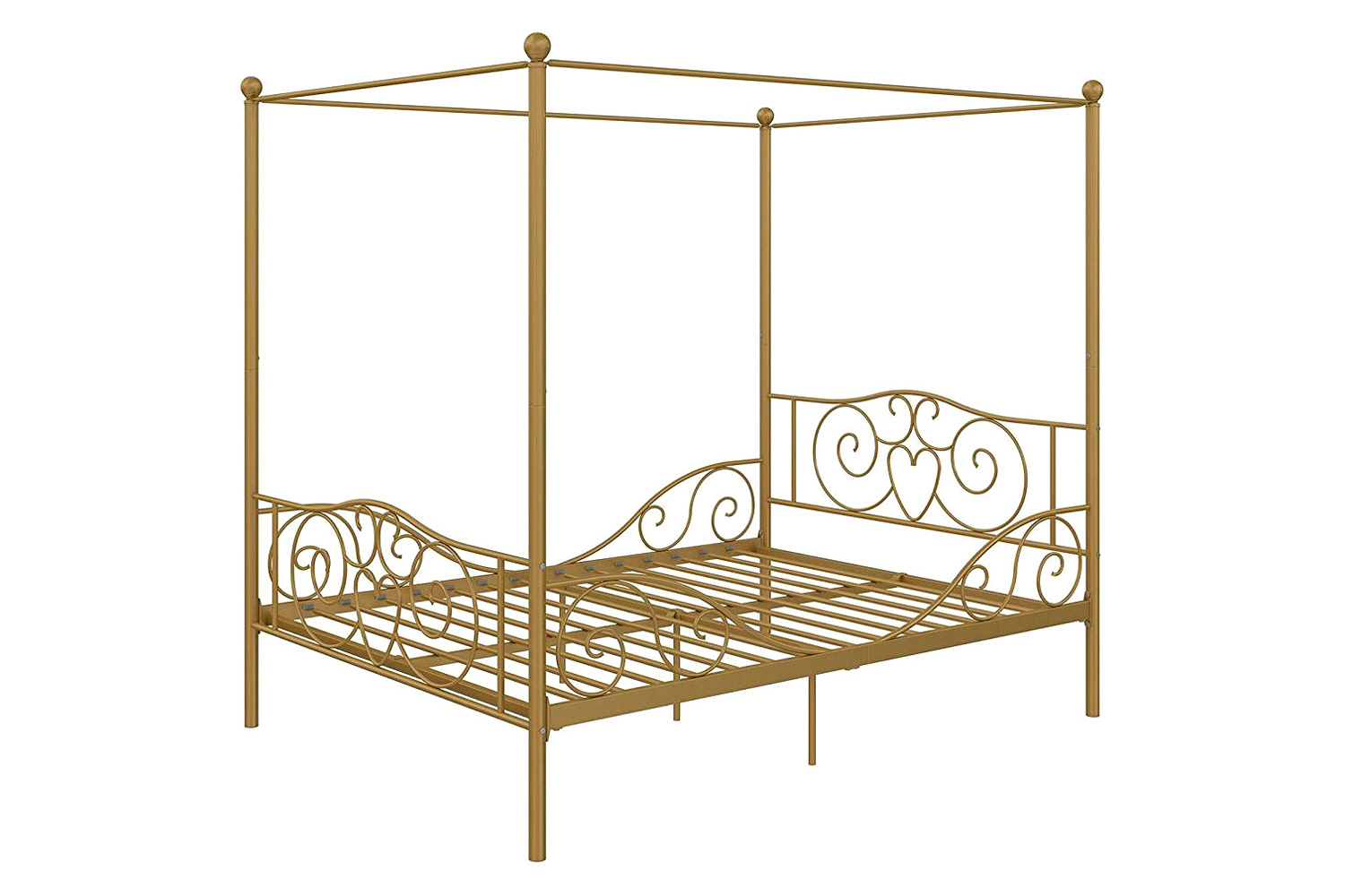 FaFurn - Full Size Heavy Duty Metal Canopy Bed Frame in Gold Finish