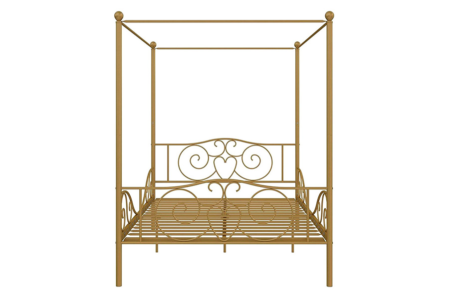 FaFurn - Full Size Heavy Duty Metal Canopy Bed Frame in Gold Finish