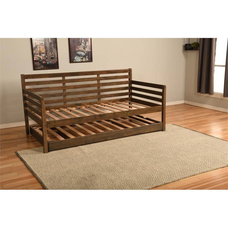 FaFurn Daybed Frame with Twin Pop-Up Trundle Bed - Walnut