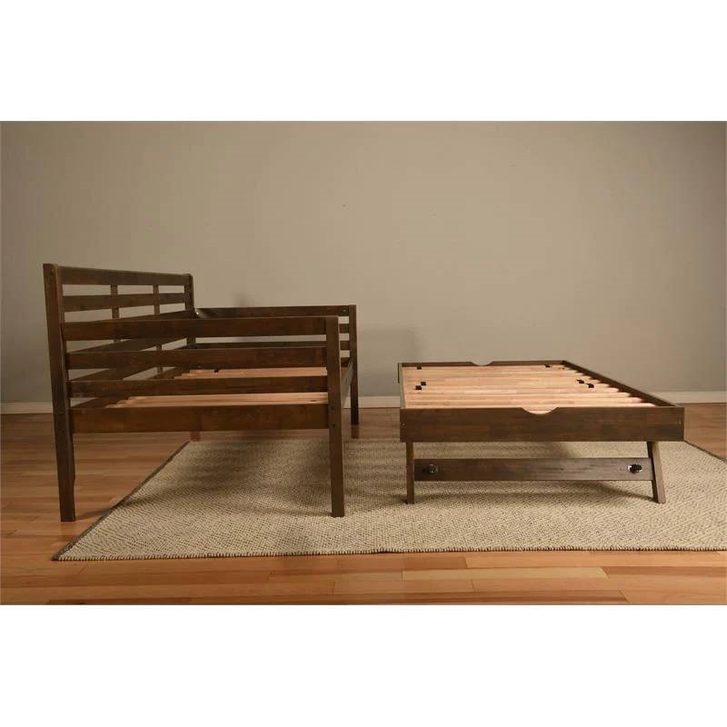 FaFurn Daybed Frame with Twin Pop-Up Trundle Bed - Walnut