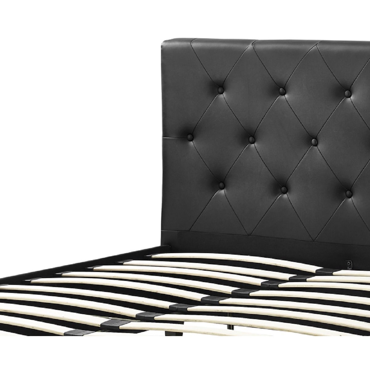 FaFurn - Queen Size Platform Bed Frame with Button Tufted Headboard in Black, Leather