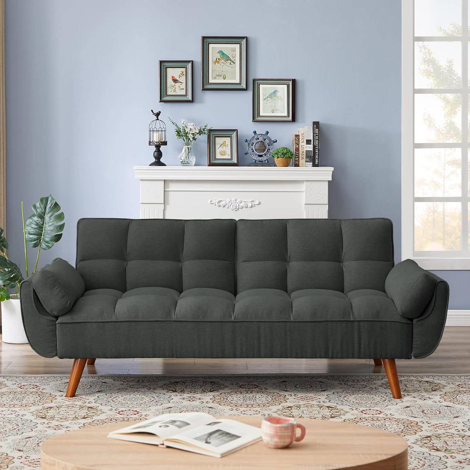 FaFurn Modern Sofa-Bed - Gray, Linen/Polyester