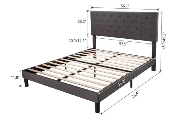 FaFurn Full Size Adjustable Platform Bed with Headboard - Gray, Fabric