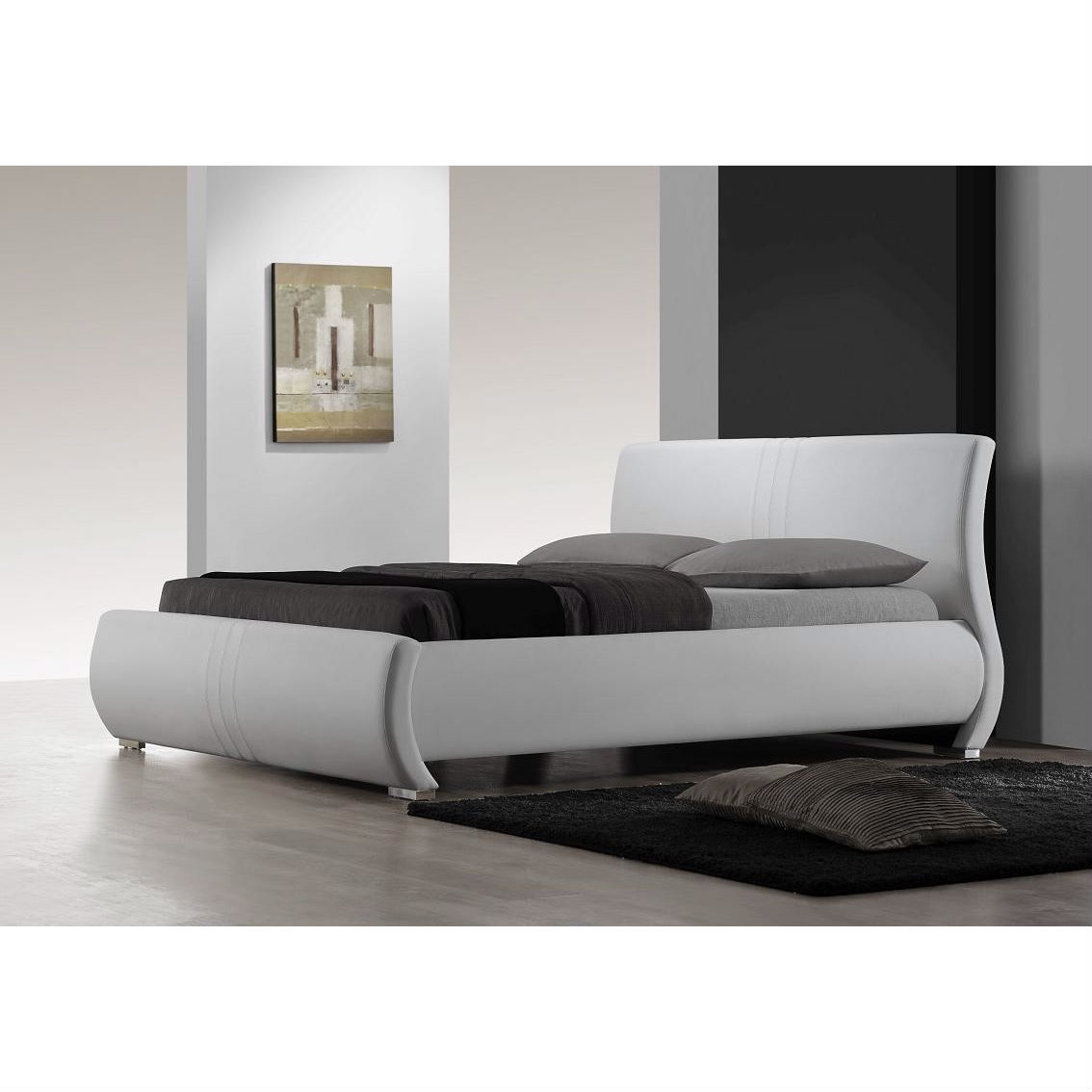 FaFurn - King Size Platform Bed Frame with Curved Headboard in White