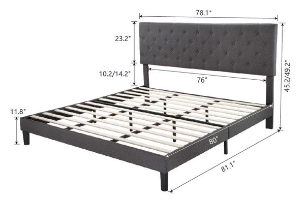 FaFurn King Size Adjustable Platform Bed - Gray, Fabric