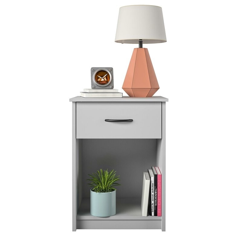 FaFurn 1-Drawer Nightstand - Light Gray, Wood