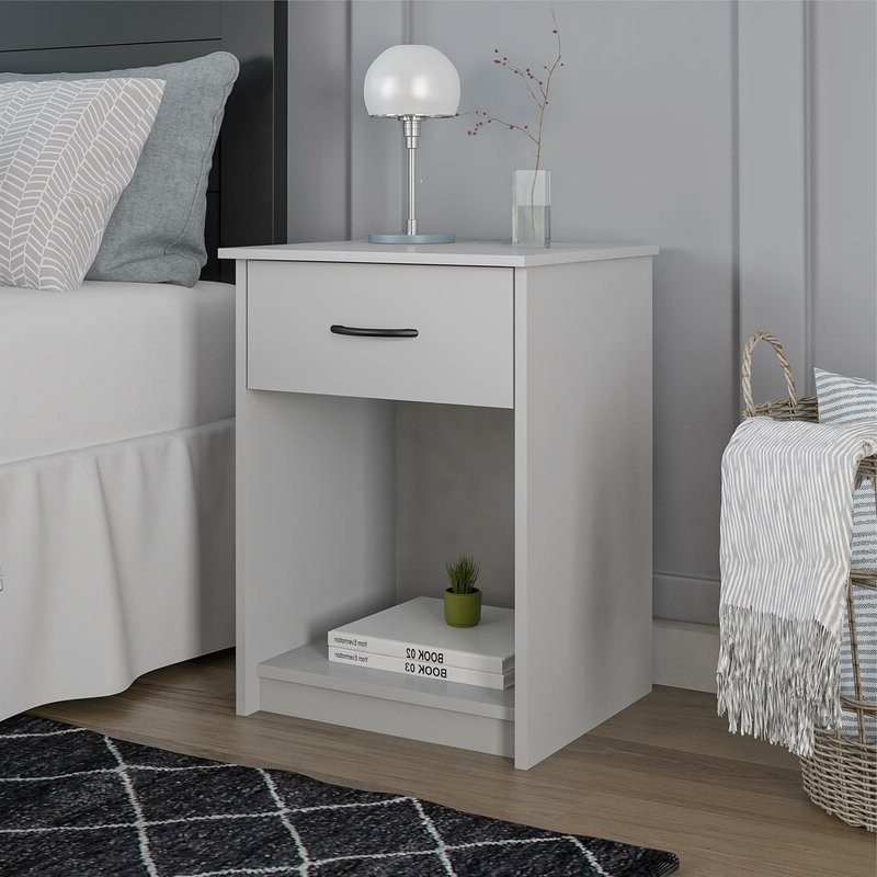 FaFurn 1-Drawer Nightstand - Light Gray, Wood