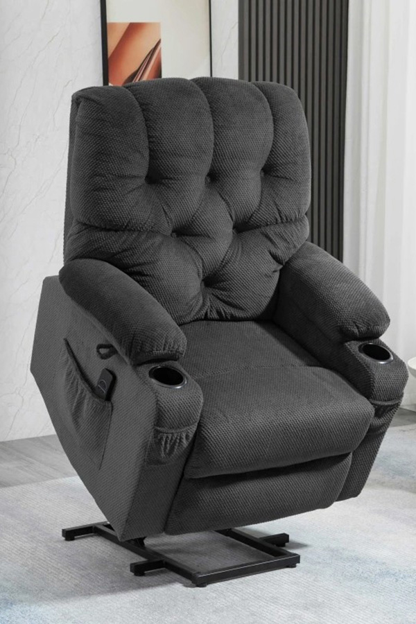 FaFurn™ - Dark Gray Upholstered Power Lift Chair Recliner with Usb Ports, Cup Holders, Side Pockets