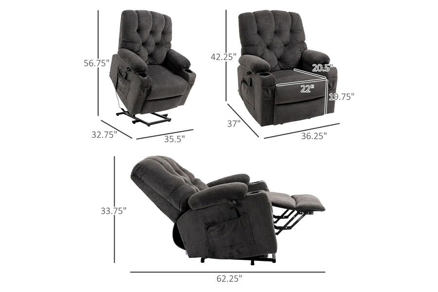 FaFurn™ - Dark Gray Upholstered Power Lift Chair Recliner with Usb Ports, Cup Holders, Side Pockets