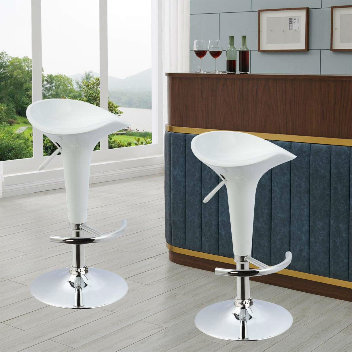 FaFurn - Set of 2 Modern Adjustable Barstools Set in White