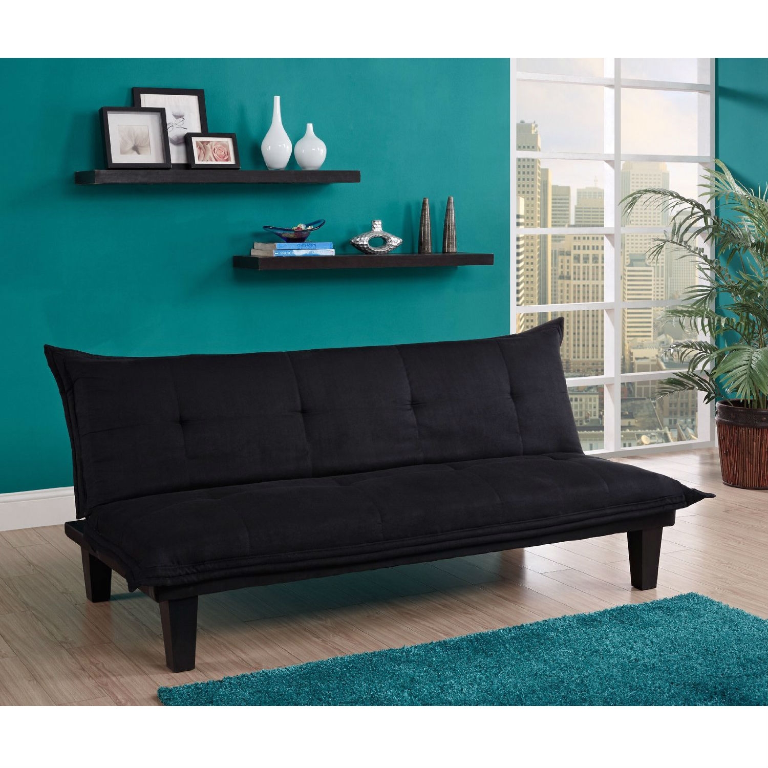 FaFurn™ Click-Clack Sofa-Bed - Black, Microfiber