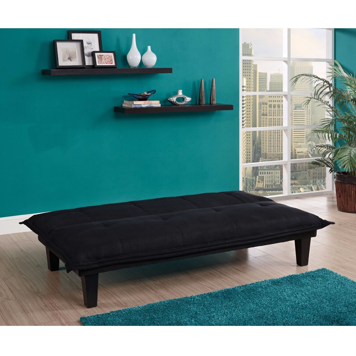 FaFurn™ Click-Clack Sofa-Bed - Black, Microfiber