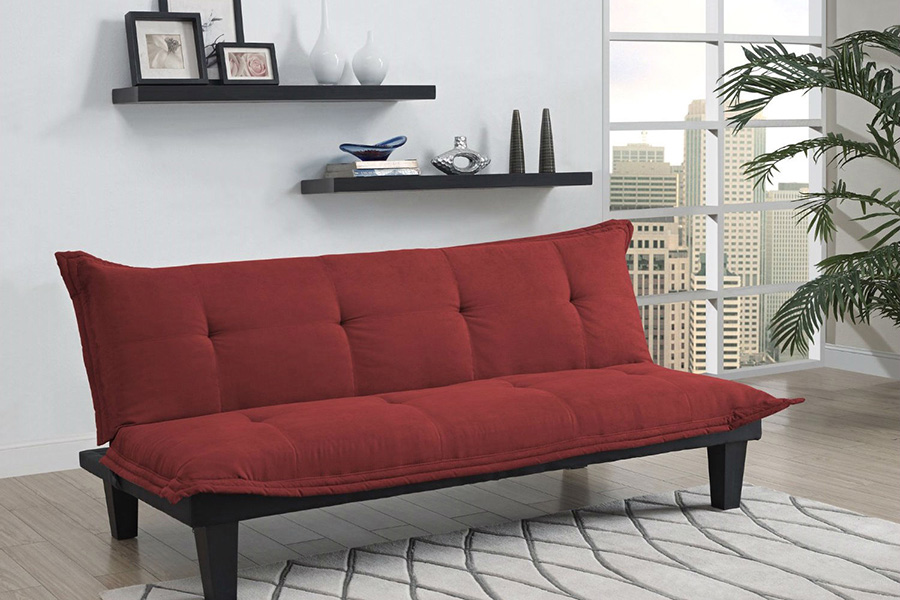 FaFurn™ - Contemporary Futon Style Sleeper Sofa Bed in Red Microfiber