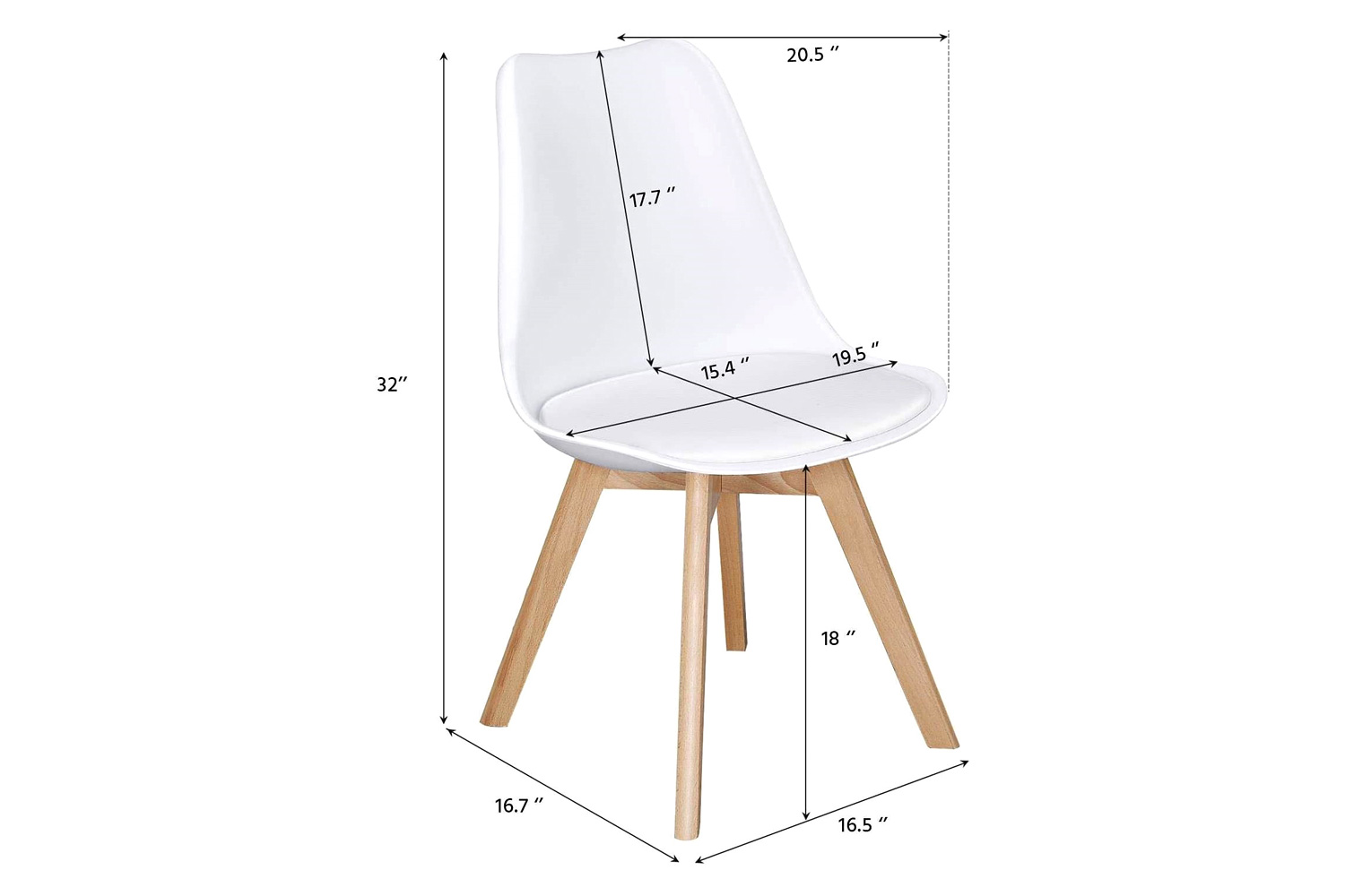 FaFurn - Modern White Shell Dining Chair Upholstered Padded Seat with Beechwood Legs (Set of 4)