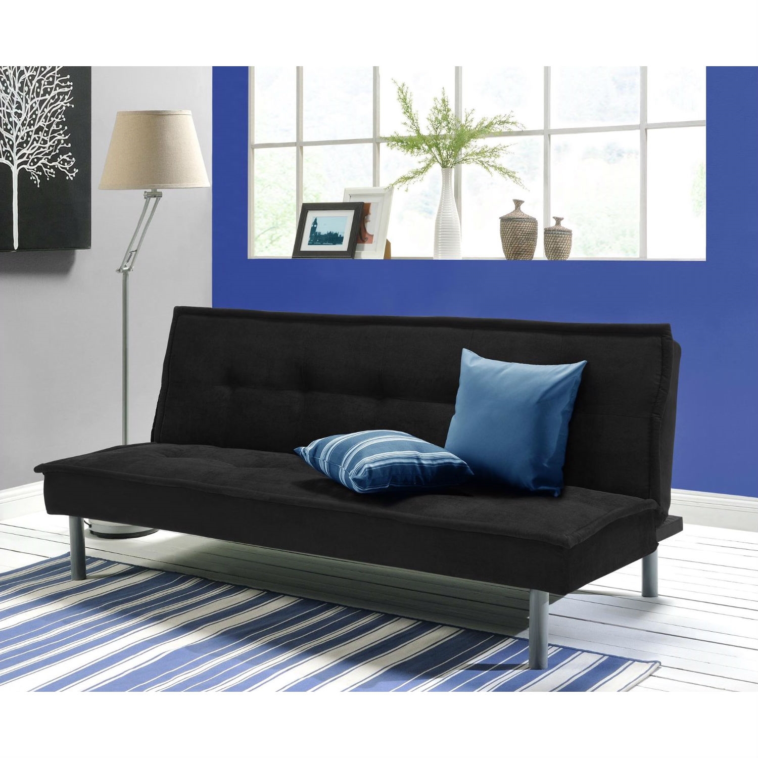 FaFurn Sofa-Bed with Metal Legs - Black, Microfiber