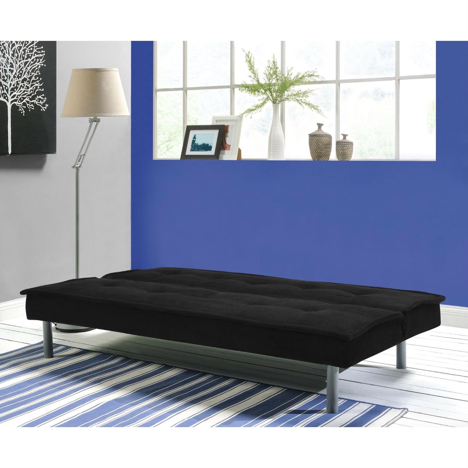 FaFurn Sofa-Bed with Metal Legs - Black, Microfiber