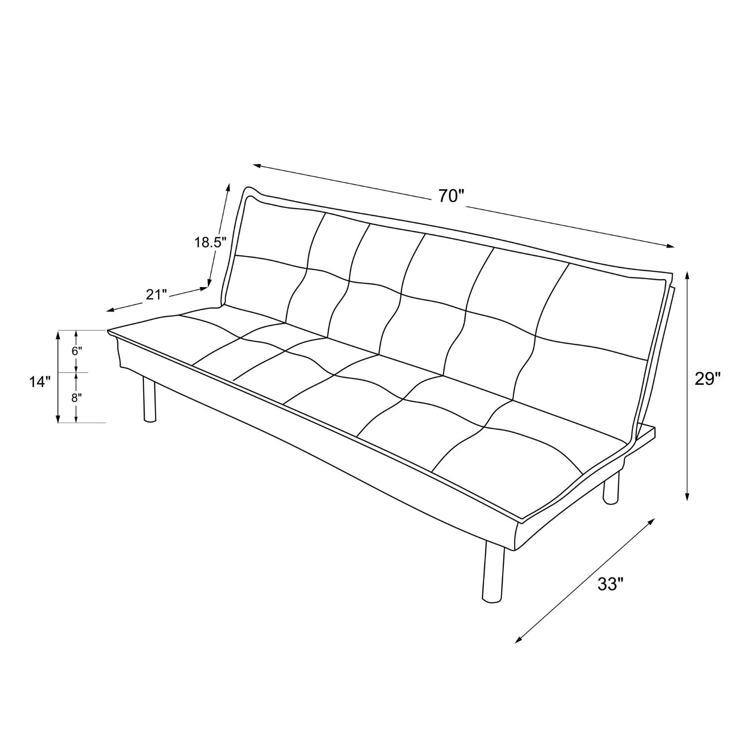 FaFurn Sofa-Bed with Metal Legs - Black, Microfiber