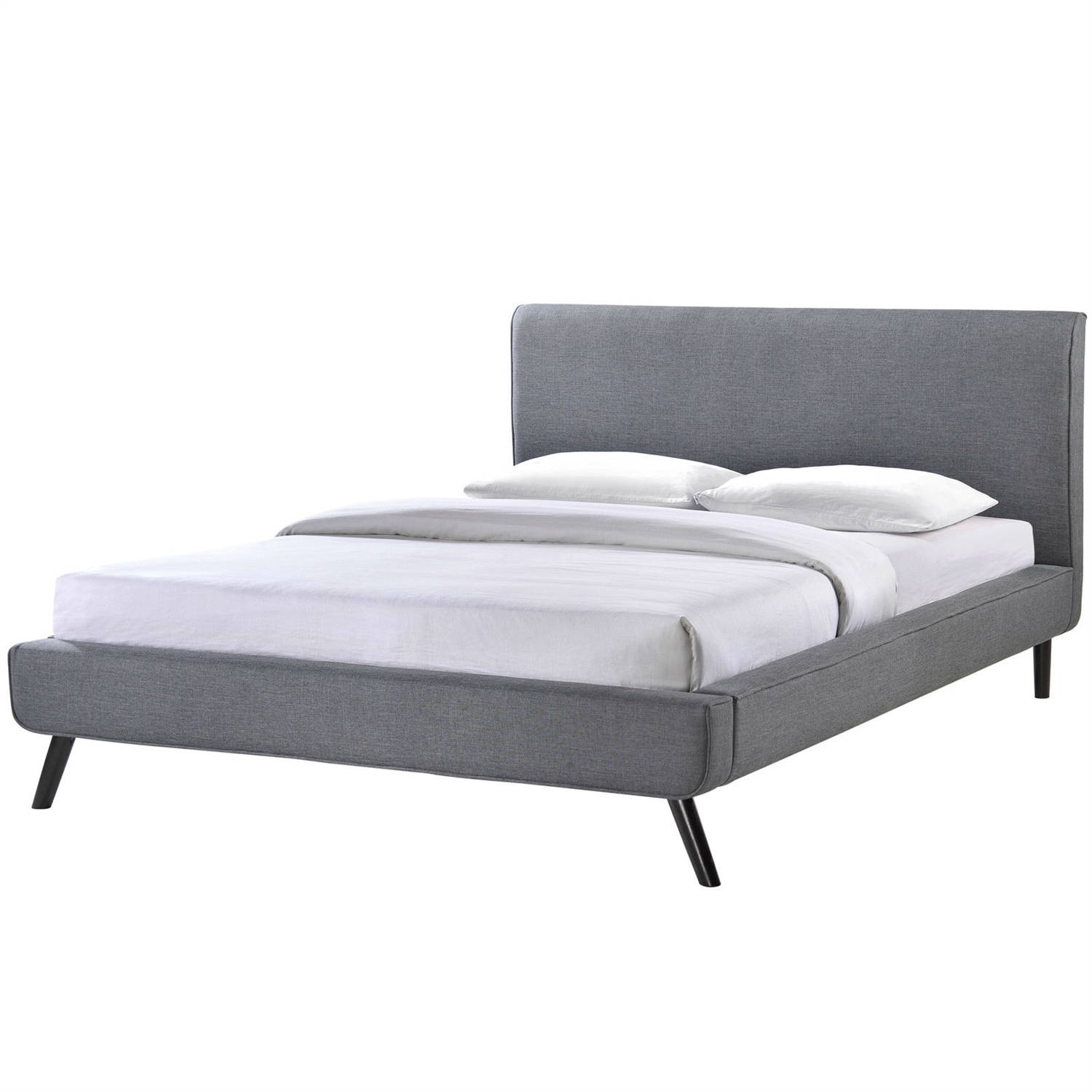 FaFurn - Full Size Platform Bed Frame with Gray Upholstered Headboard