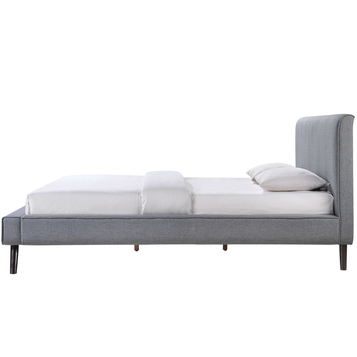 FaFurn - Full Size Platform Bed Frame with Gray Upholstered Headboard