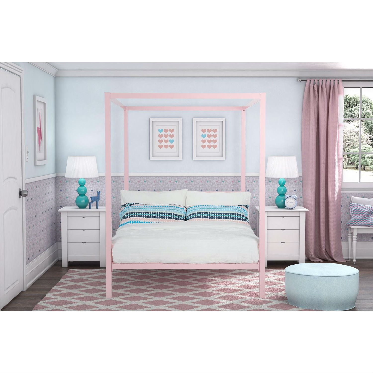 FaFurn - Full Size Canopy Bed Frame in Pink, Metal