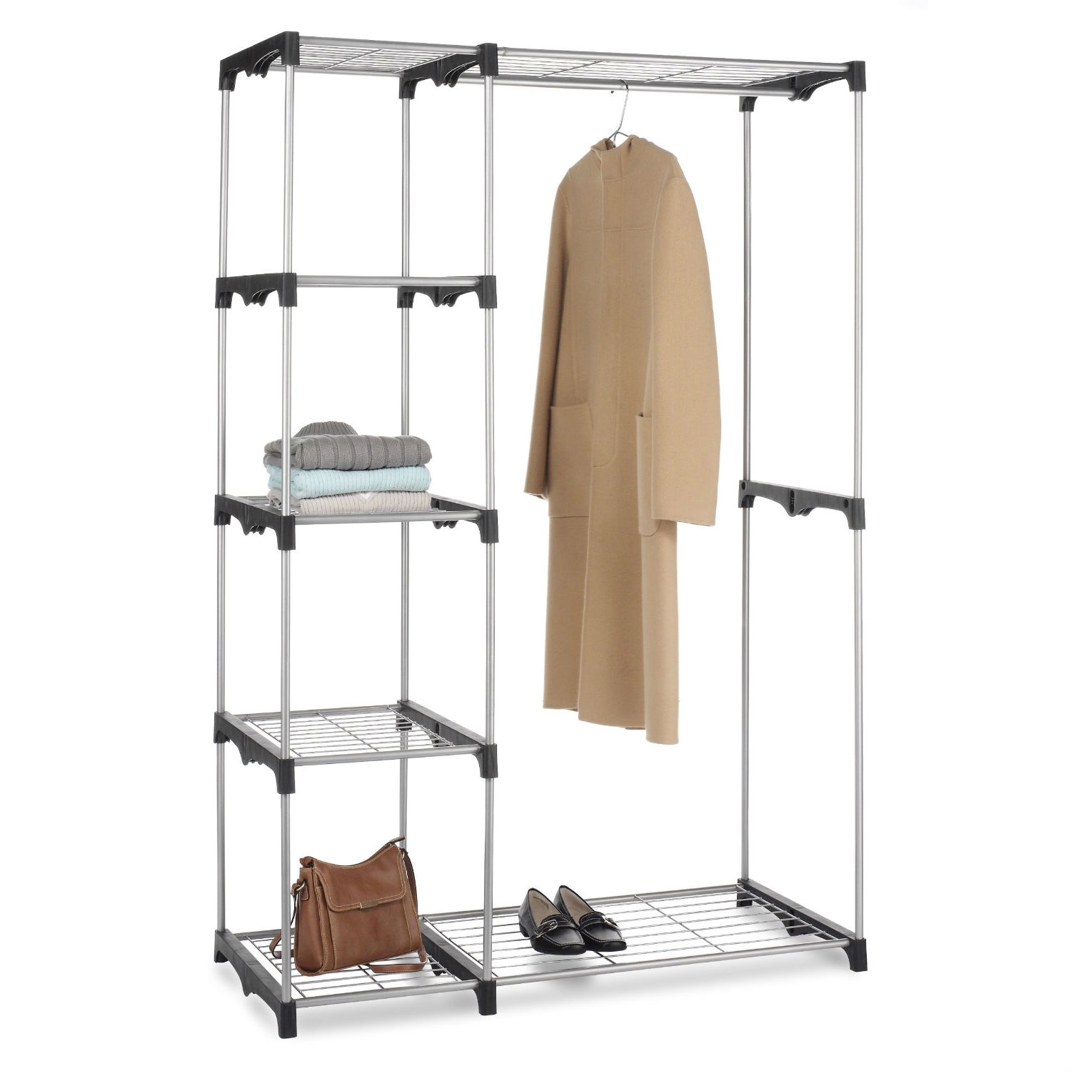 FaFurn - Garment Rack Storage Unit with Hanging Rods in Silver