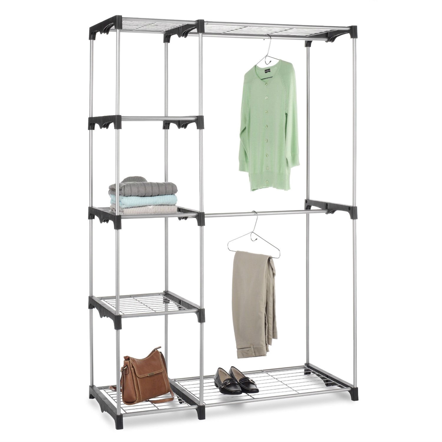 FaFurn - Garment Rack Storage Unit with Hanging Rods in Silver