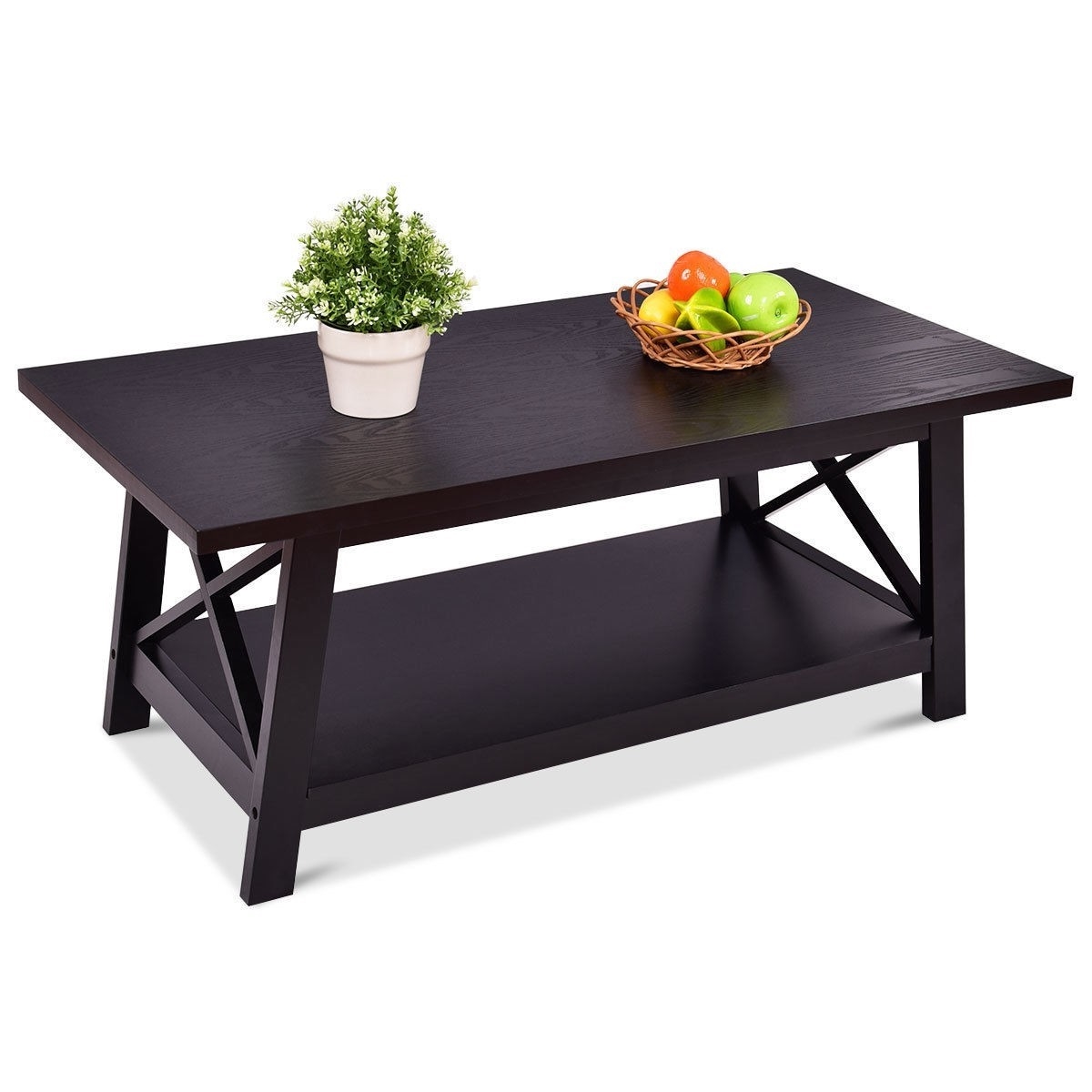 FaFurn™ Modern Coffee Table with Bottom Shelf - Black, Wood