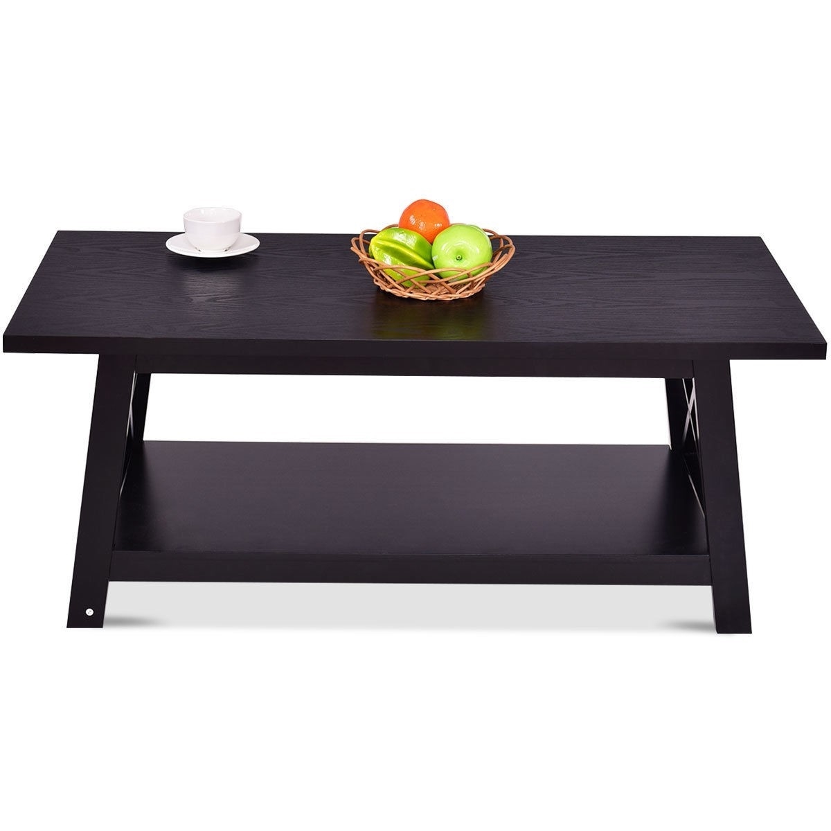 FaFurn™ Modern Coffee Table with Bottom Shelf - Black, Wood