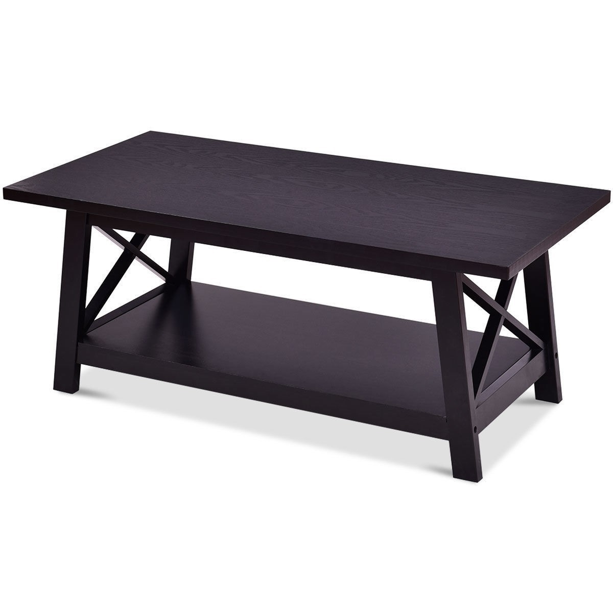 FaFurn™ Modern Coffee Table with Bottom Shelf - Black, Wood