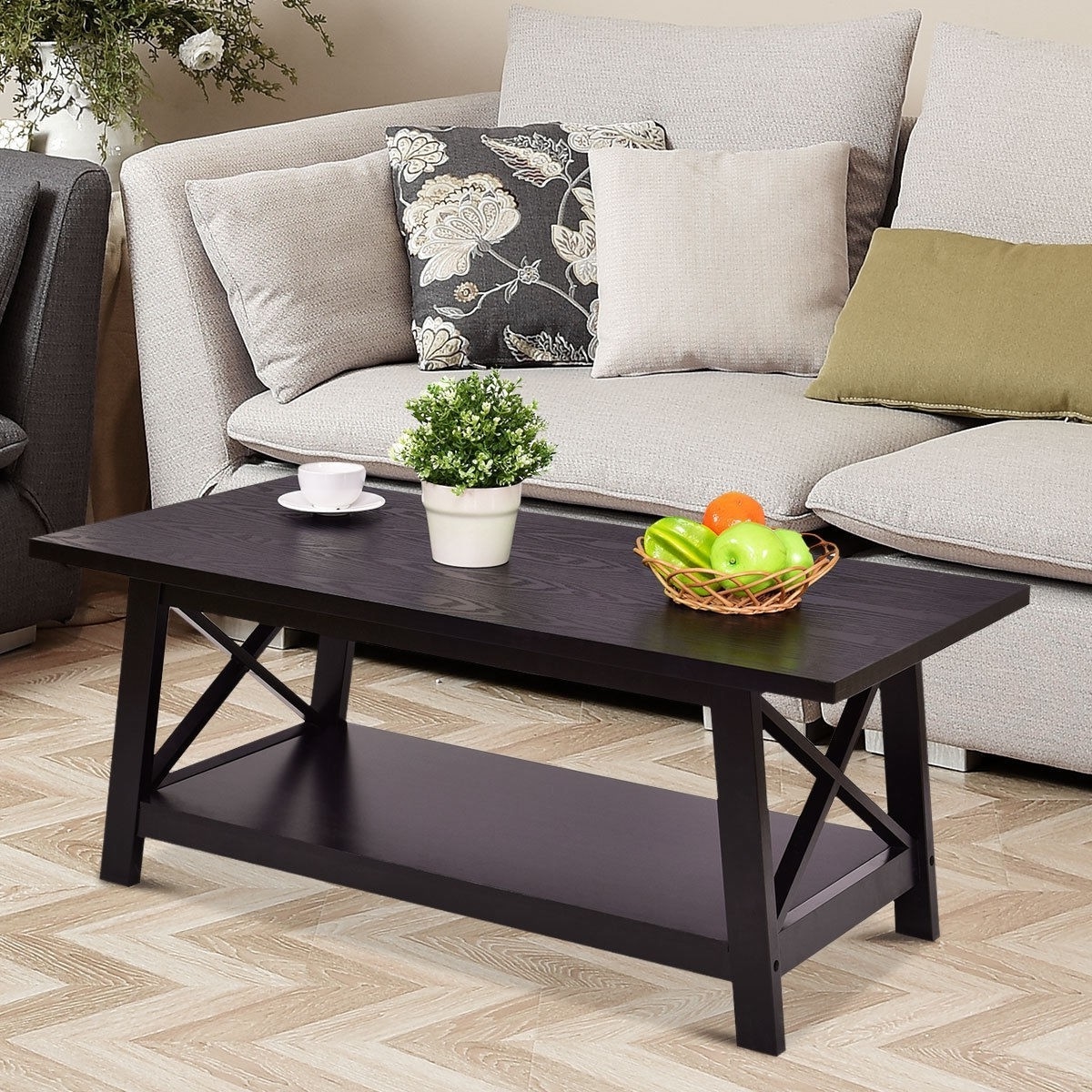 FaFurn™ Modern Coffee Table with Bottom Shelf - Black, Wood