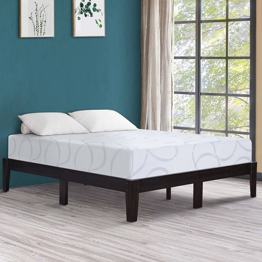 FaFurn Full Size Platform Bed Frame - White Slats, Wood