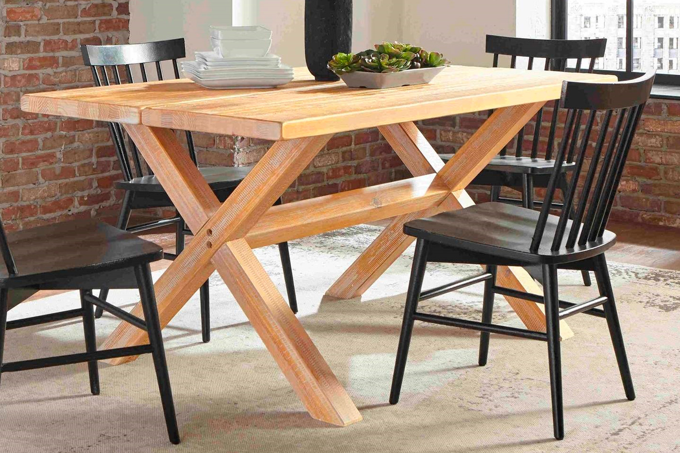 FaFurn - Modern Farmhouse Solid Dining Table in Distressed Driftwood, Pine Wood