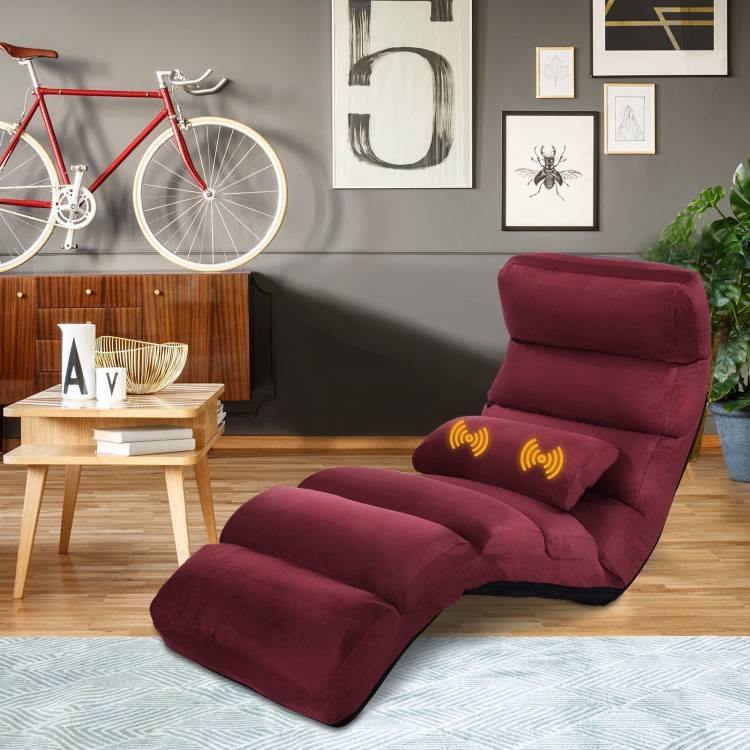 FaFurn™ Lounger Chair with Massage Pillow - Dark Red, Velvet/Fabric