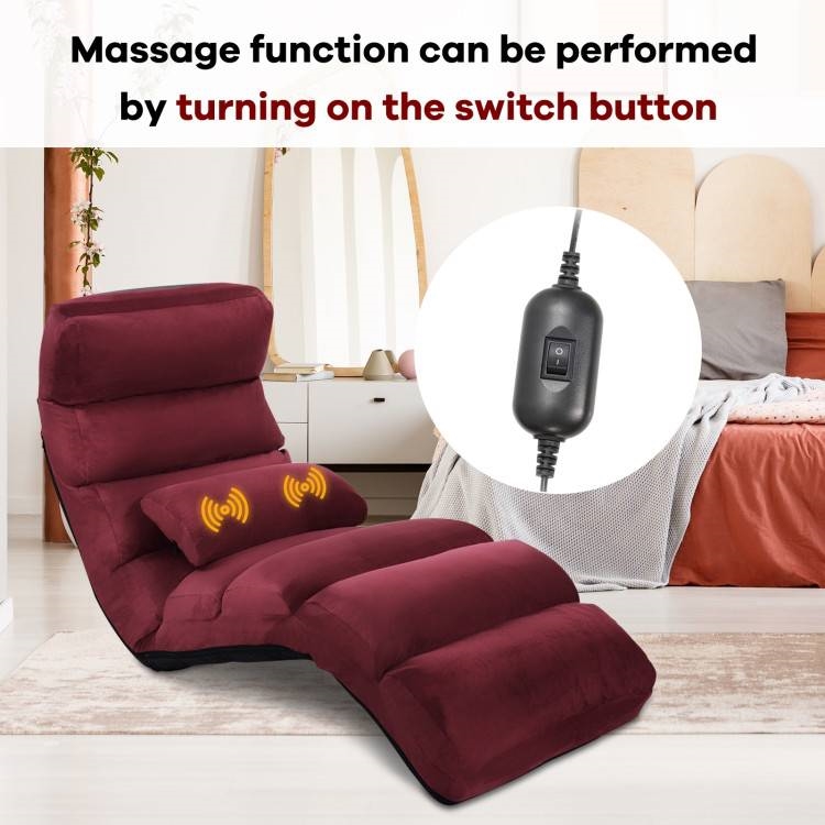 FaFurn™ Lounger Chair with Massage Pillow - Dark Red, Velvet/Fabric