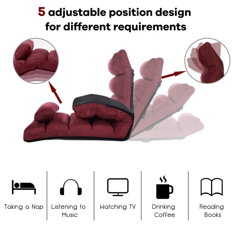 FaFurn™ Lounger Chair with Massage Pillow - Dark Red, Velvet/Fabric