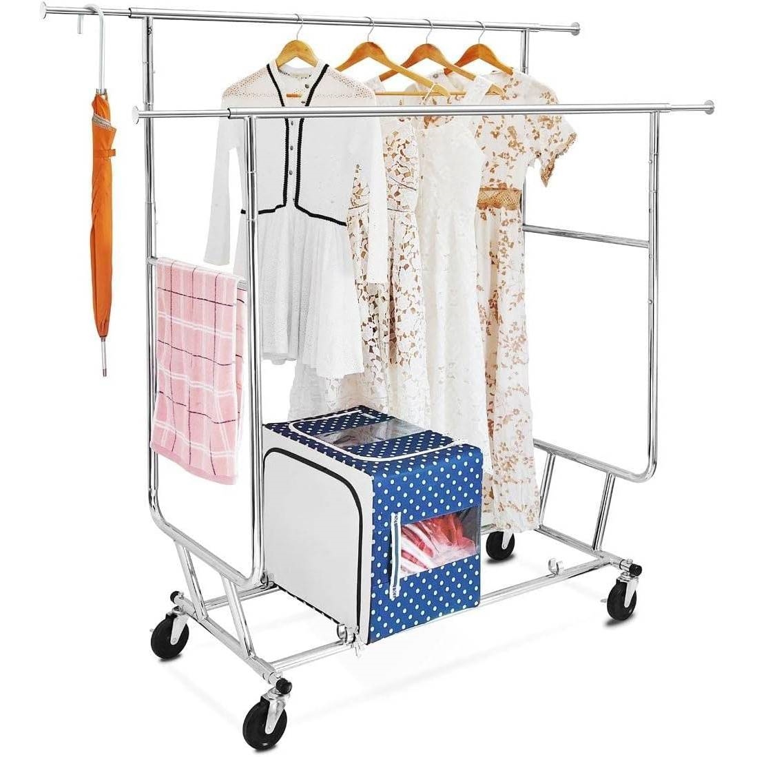 FaFurn™ Garment Rack Clothes on Lockable Wheels - Silver, Metal