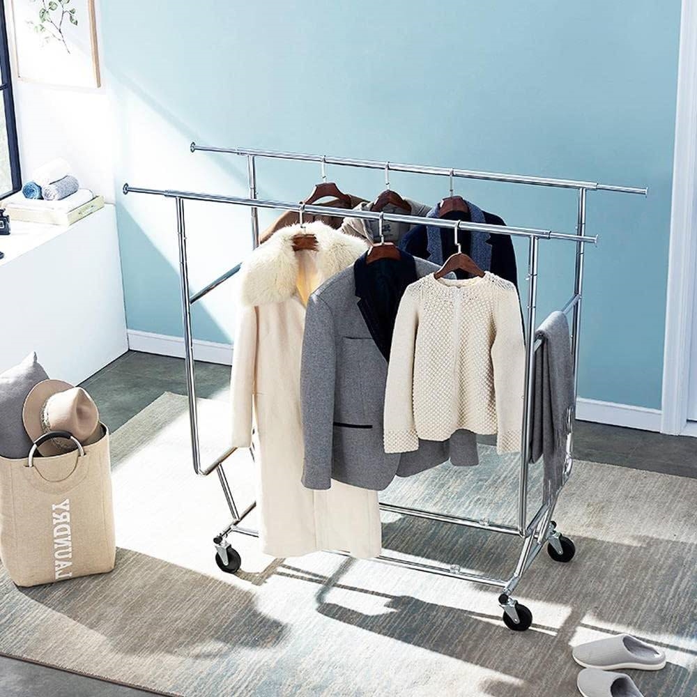 FaFurn™ Garment Rack Clothes on Lockable Wheels - Silver, Metal