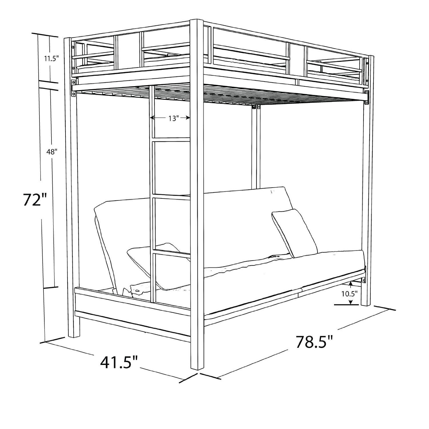 FaFurn Twin Size Bunk Bed - Silver/Black, Metal