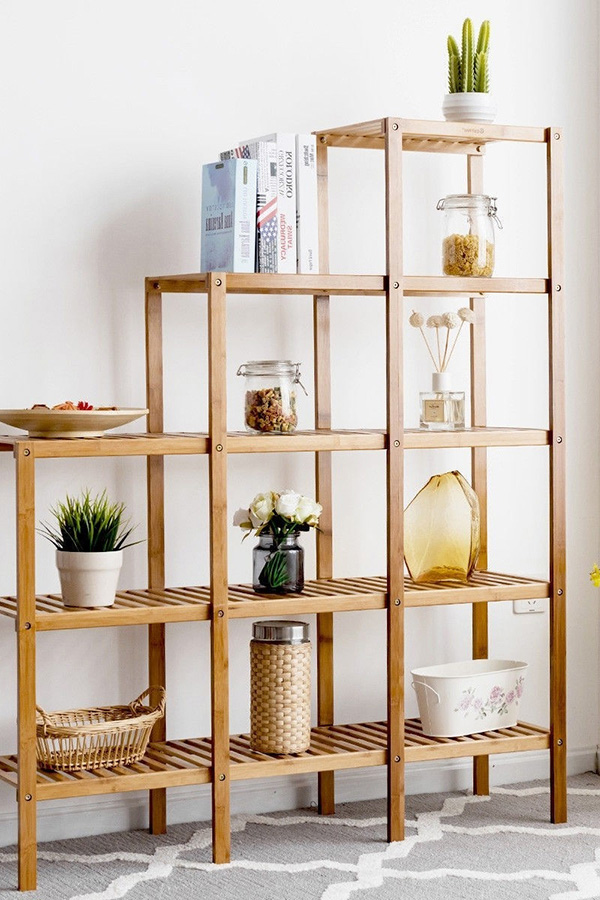 FaFurn - Bamboo Wood 5-Tier Versatile Bookcase Plant Stand Storage Rack