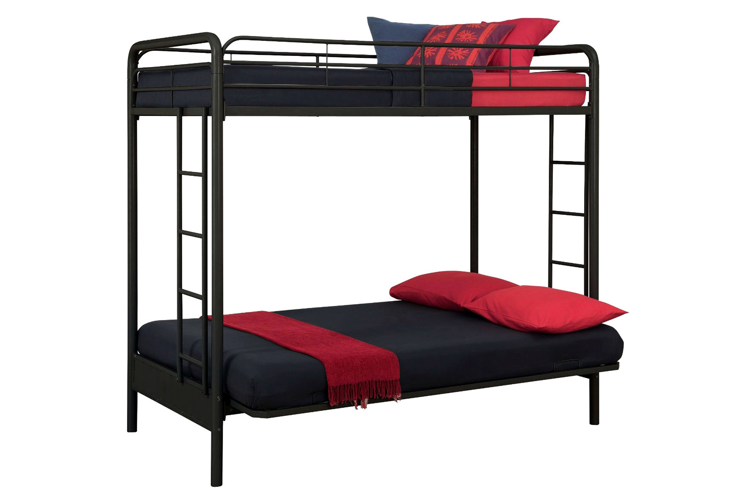 FaFurn - Twin Over Full Futon Bunk Bed Sleeper Sofa in Black Metal