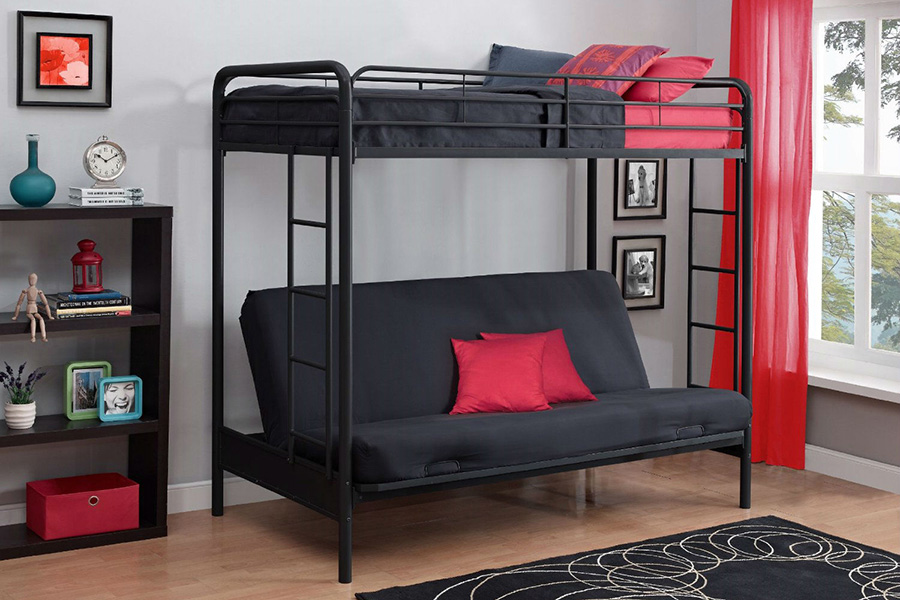 FaFurn - Twin Over Full Futon Bunk Bed Sleeper Sofa in Black Metal