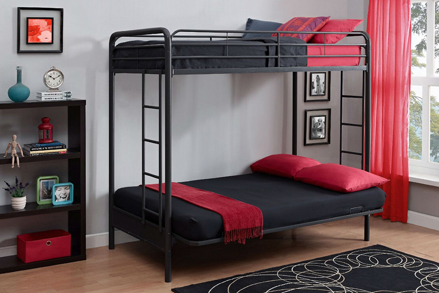 FaFurn - Twin Over Full Futon Bunk Bed Sleeper Sofa in Black Metal