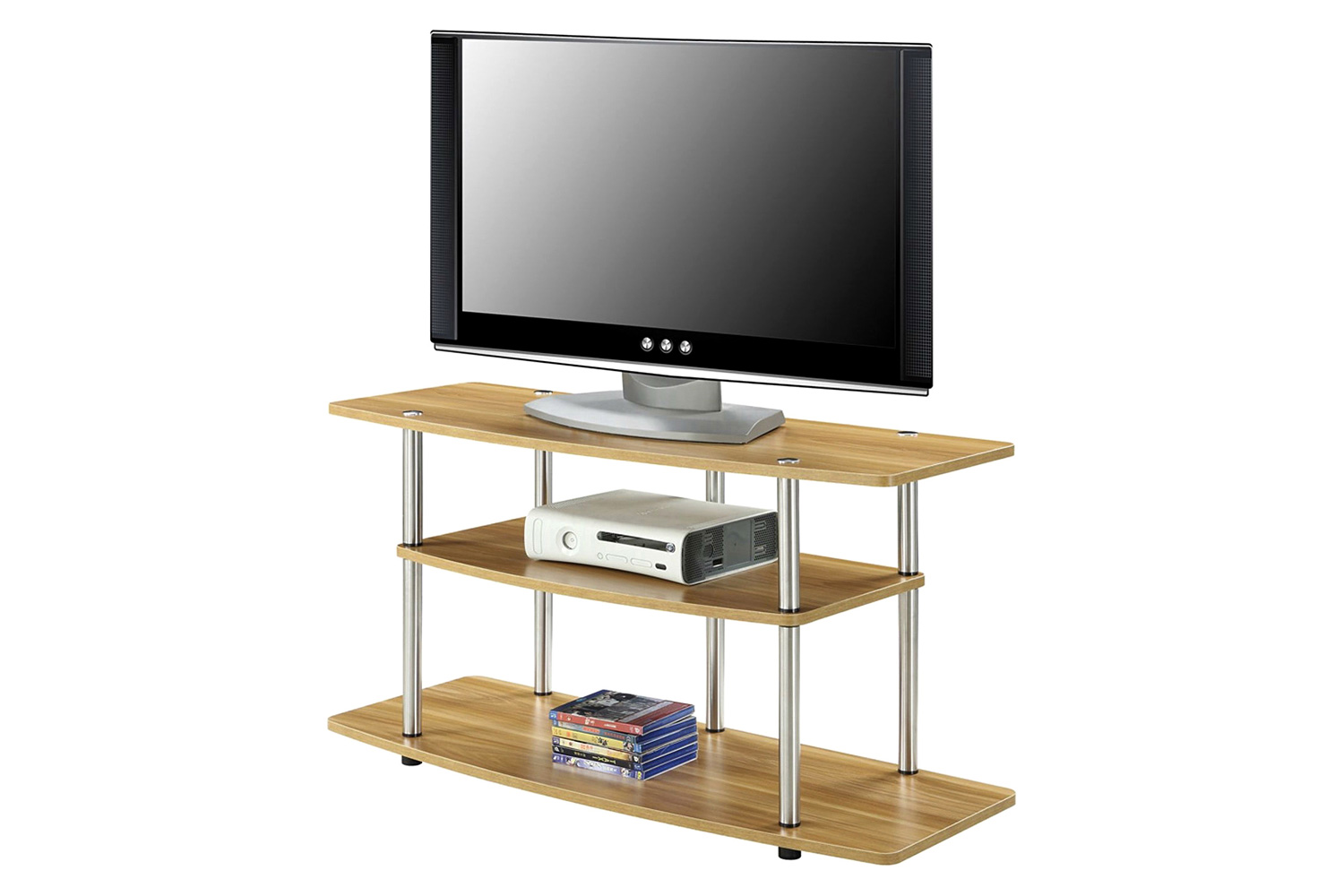 FaFurn - Modern Wood Metal TV Stand Entertainment Center in Light Oak Finish