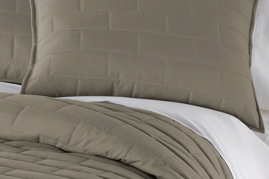 FaFurn Modern Brick Stitch Microfiber Reversible 3 Piece Comforter Set - Taupe, King Size/California King