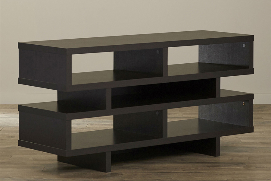 FaFurn - Modern TV Stand Entertainment Center in Dark Brown Wood Finish