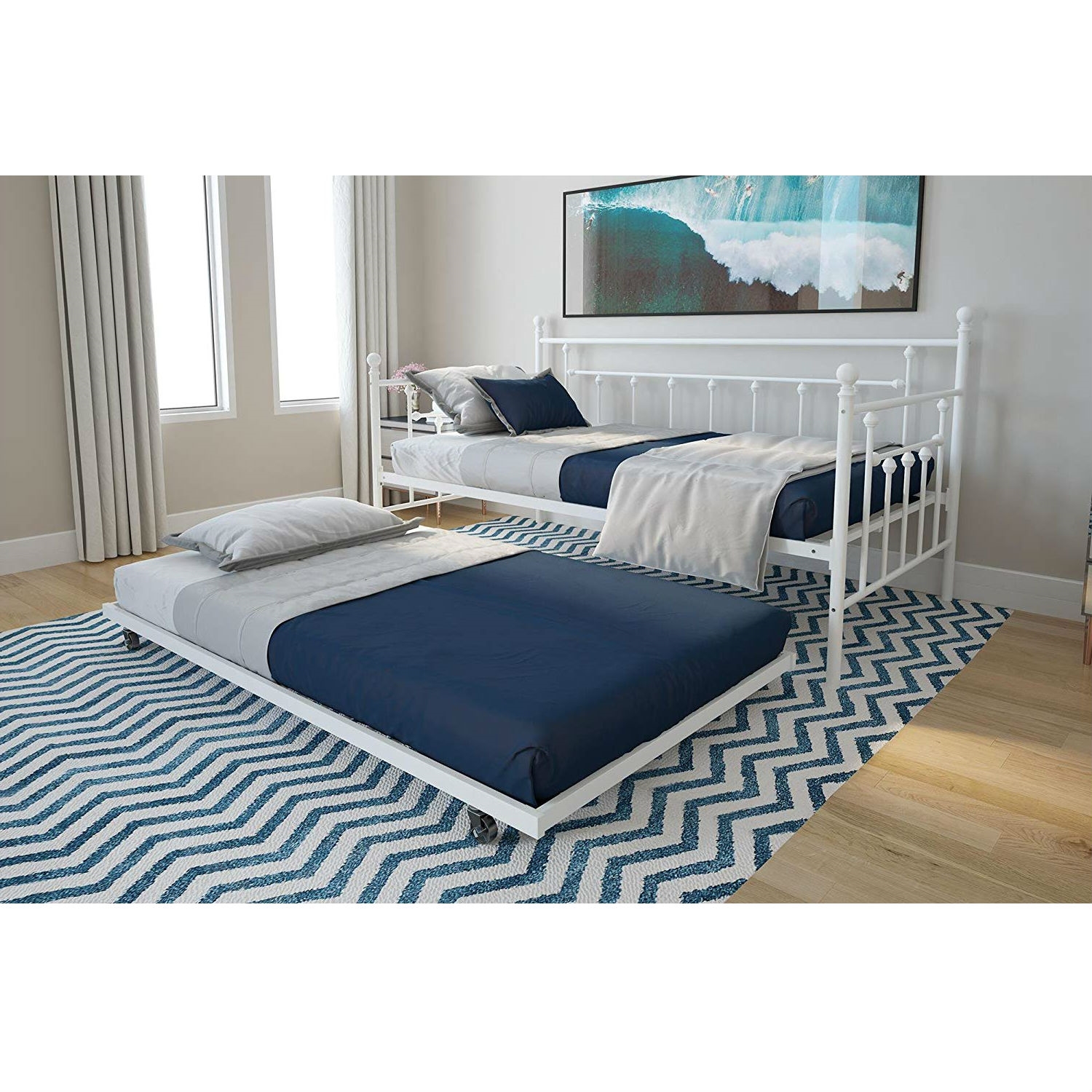 FaFurn - Twin Size Daybed Frame with Roll-Out Turndle Bed in White