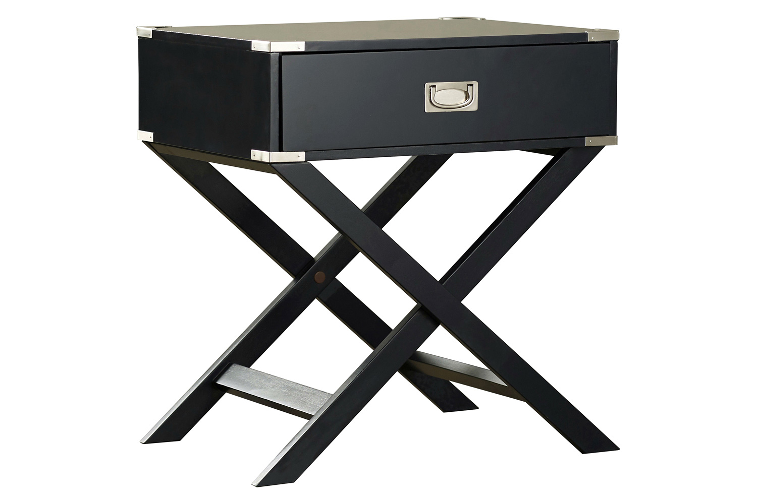 FaFurn 1-Drawer End Table/Nightstand with Modern Classic X Style Legs - Black