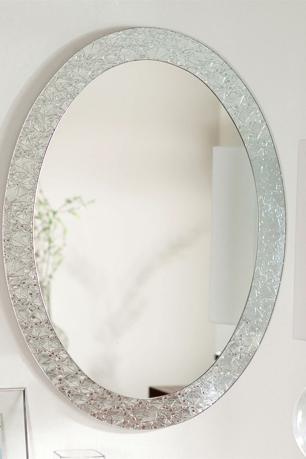 FaFurn Oval Frameless Bathroom Vanity Wall Mirror - Elegant Crystal Look Border