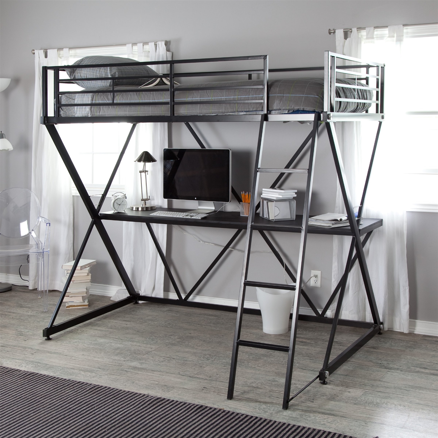 FaFurn - Modern Bunk Bed with Desk and Ladder